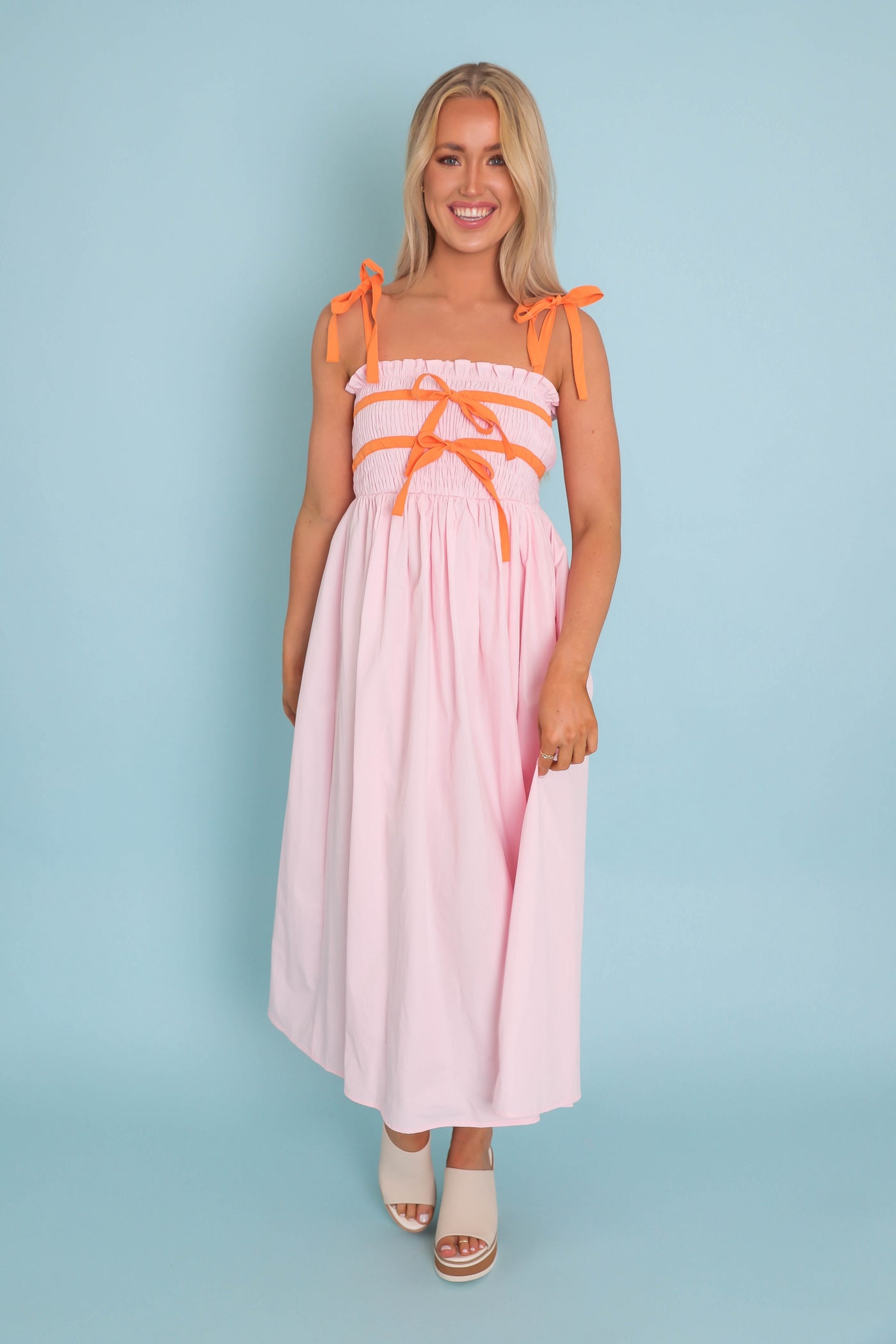 Pink Bow Maxi Dress- Women's Pink Bow Dress- Umgee Pink Dress