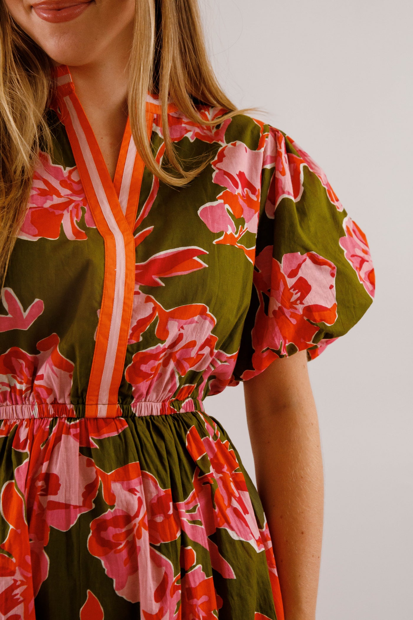 Women's Olive Printed Dress- THML Midi Dress- Women's Anthro Midi Dress