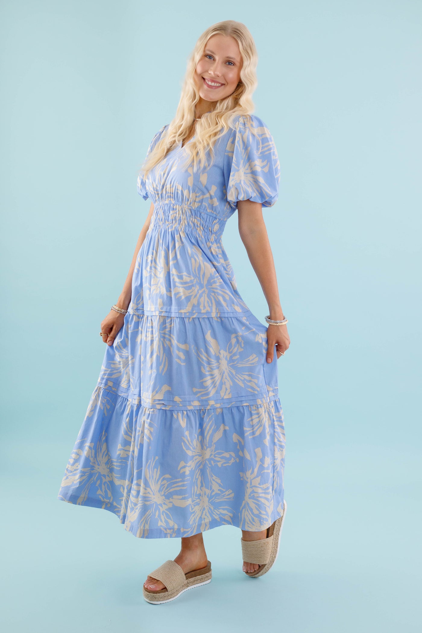 Blue Floral Print Maxi Dress- Women's Modest Dresses- Jodifl Maxi Dress