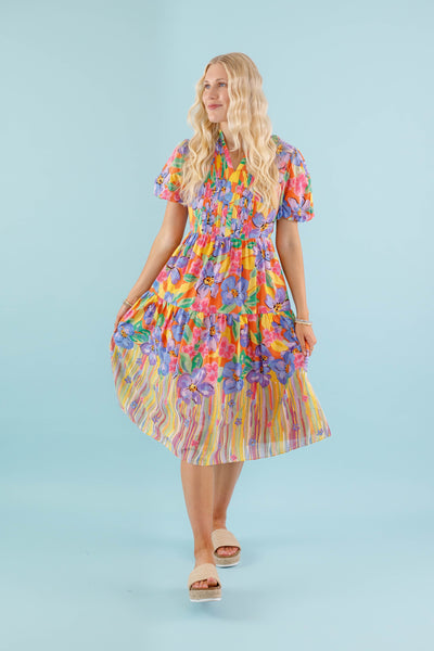 Colorful Floral Midi Dress- Women's Preppy Dress- Midi Dress by Fate