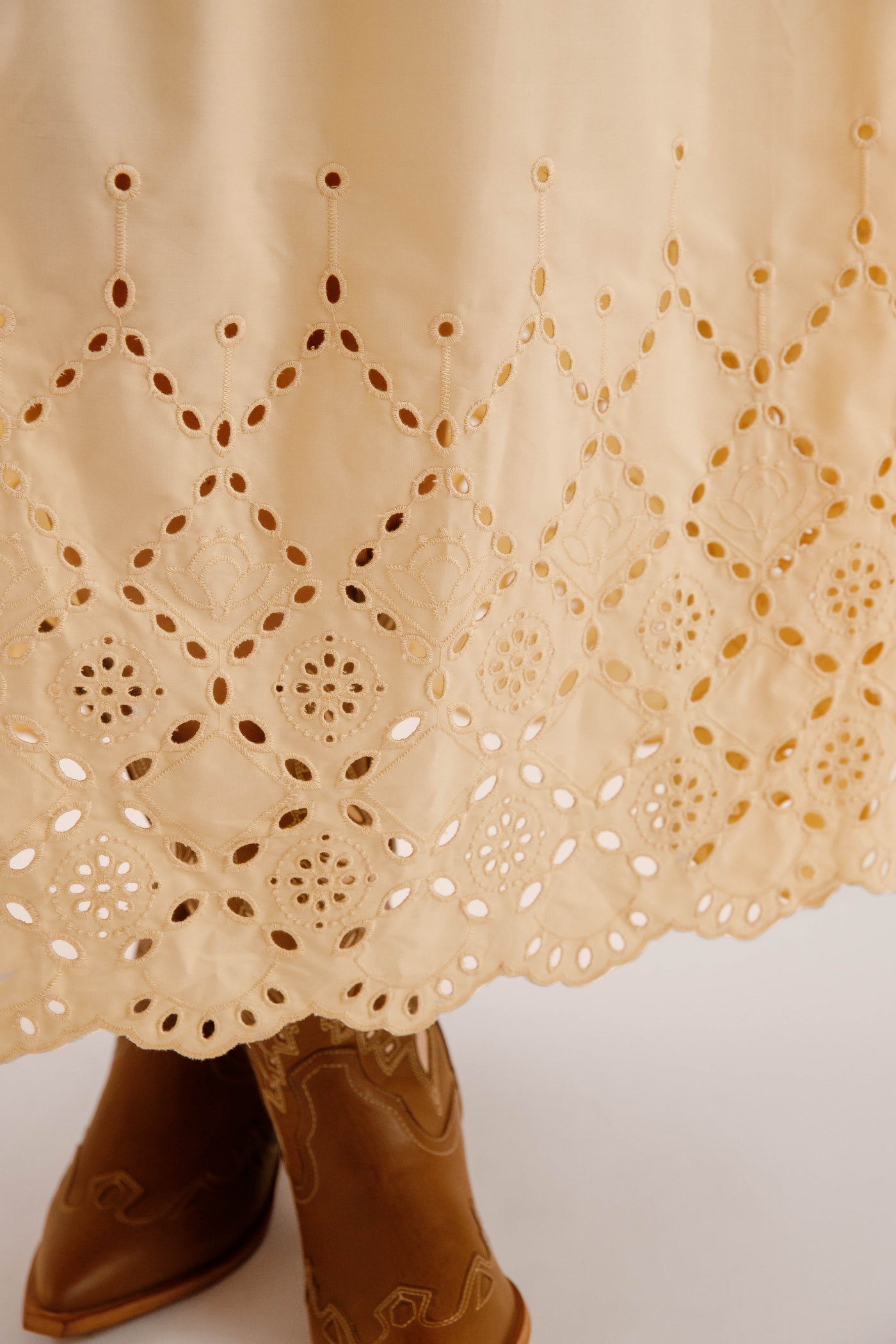 Women's Eyelet Detail Midi Dress- Women's Ribbed V-Neck with Scalloped Eyelet Hemline Dress