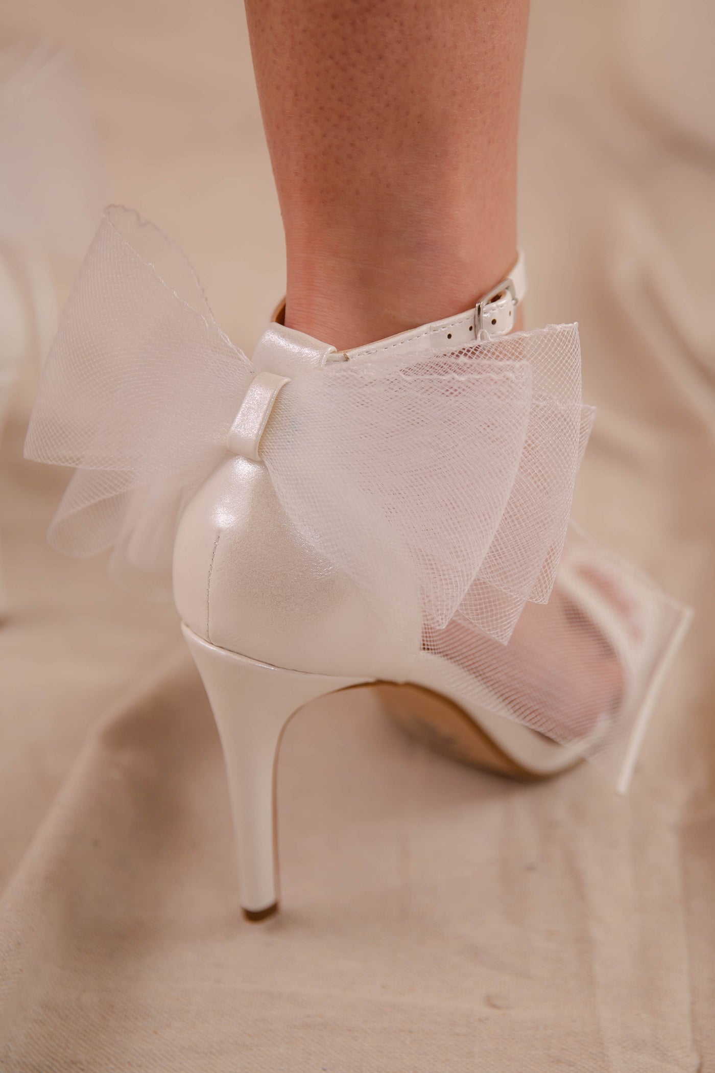 White Tulle Bow High Heels- Bridal Heels- Women's Bow Heels