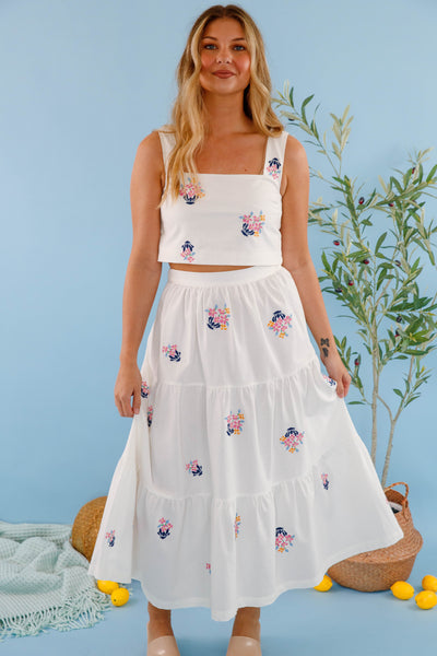 Floral Embroidery Two Piece Set- Women's Cropped Summer Top- Women's Vacation Outfits