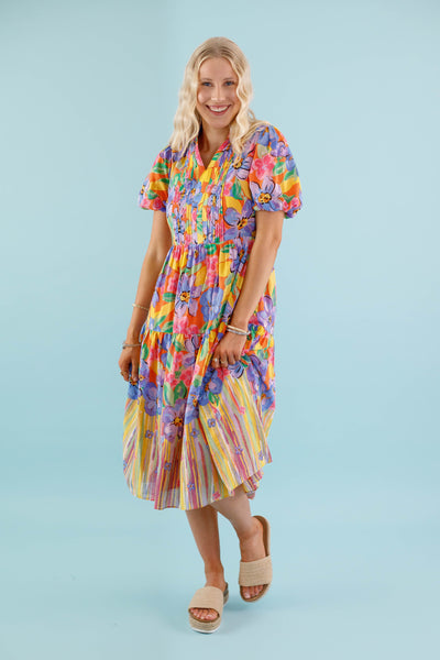 Colorful Floral Midi Dress- Women's Preppy Dress- Midi Dress by Fate