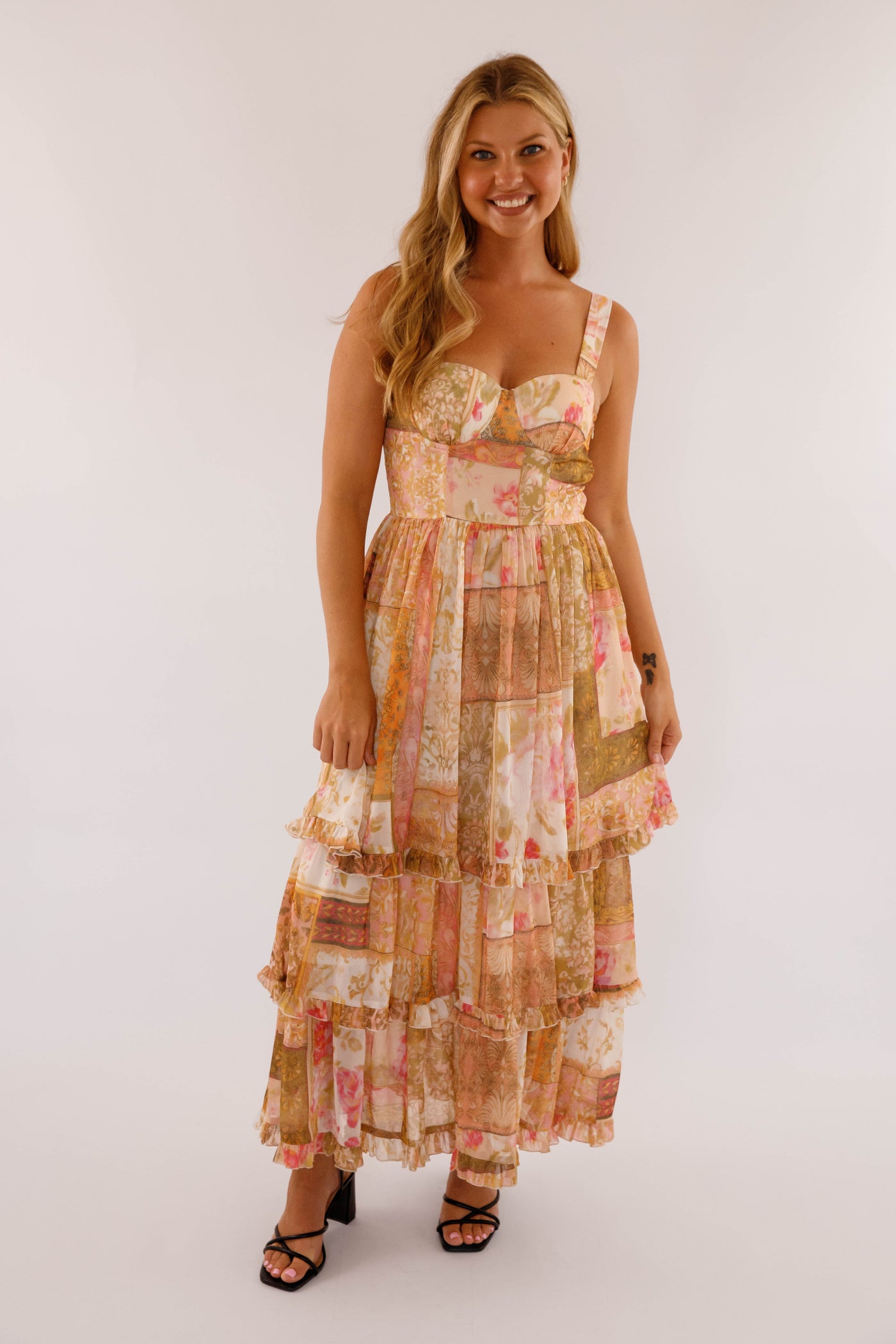 Layered Maxi Dress- Women's Colorful Formal Dress- Sweetheart Neckline Maxi Dress