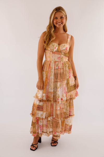 Layered Maxi Dress- Women's Colorful Formal Dress- Sweetheart Neckline Maxi Dress