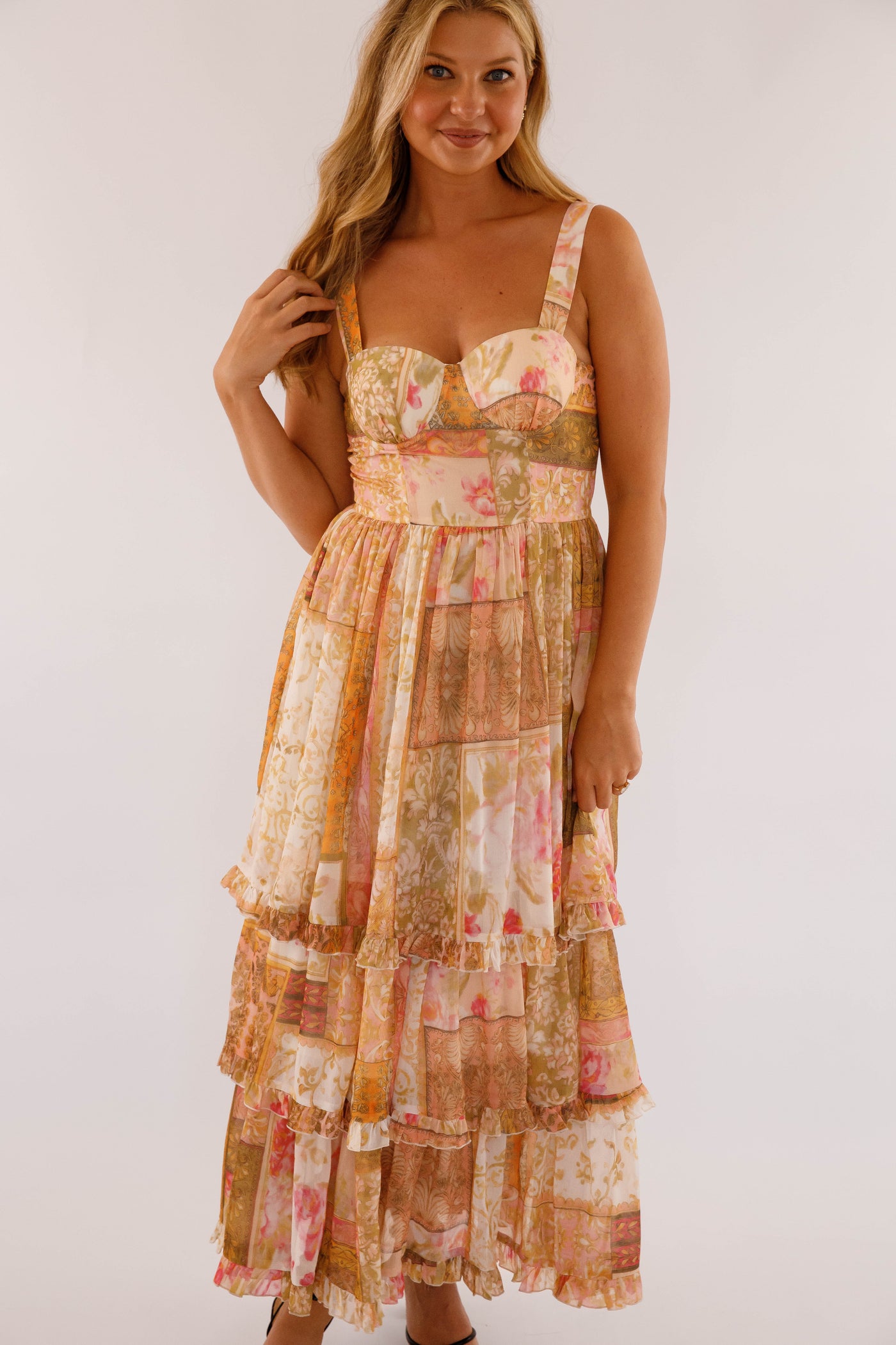 Layered Maxi Dress- Women's Colorful Formal Dress- Sweetheart Neckline Maxi Dress