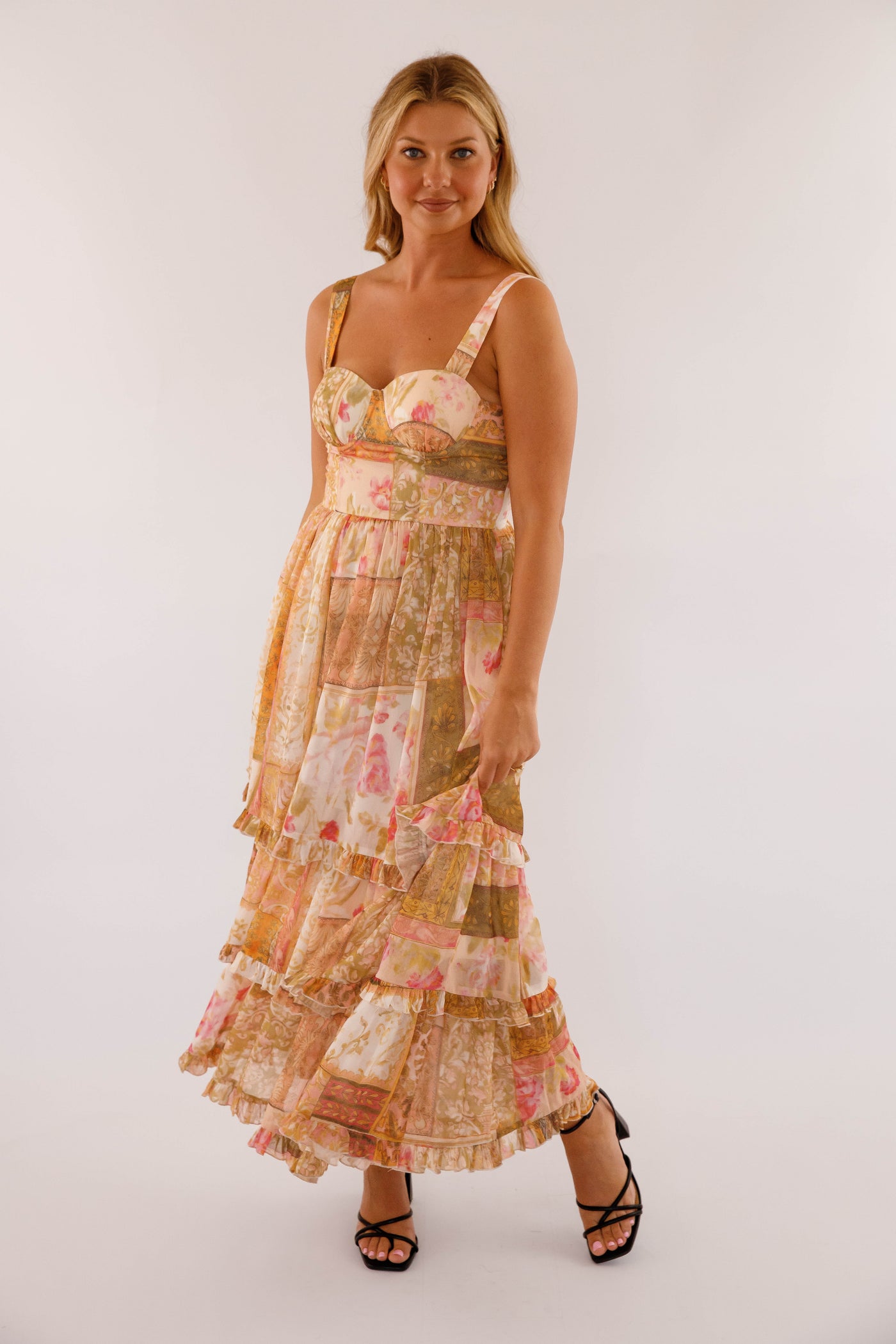 Layered Maxi Dress- Women's Colorful Formal Dress- Sweetheart Neckline Maxi Dress