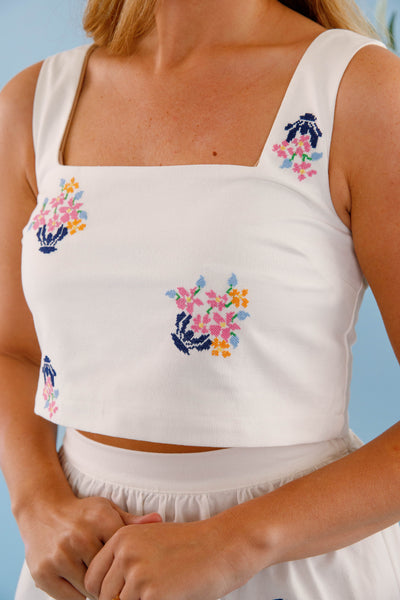 Floral Embroidery Two Piece Set- Women's Cropped Summer Top- Women's Vacation Outfits