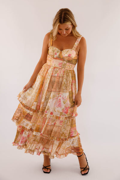 Layered Maxi Dress- Women's Colorful Formal Dress- Sweetheart Neckline Maxi Dress