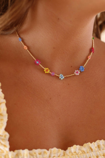 Darling Daisies Beaded Necklace-Rainbow