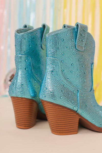 Rhinestone Western Booties- Blue Rhinestone Boots- Women's Blue Rhinestone Western Boot