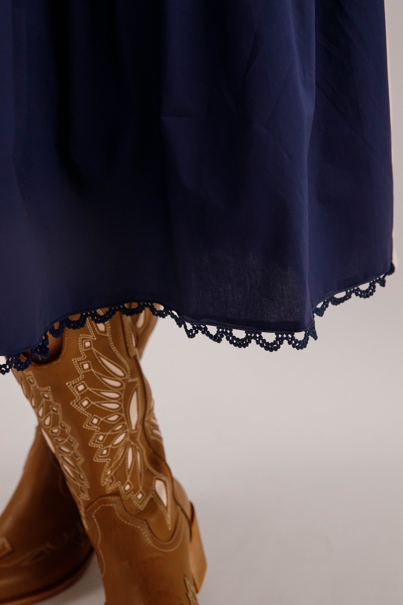 Women's Navy Cotton Mix Midi Dress- Simple Fall Dresses