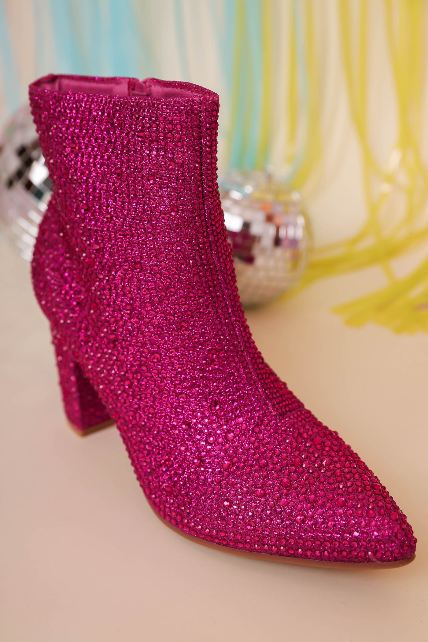 Fuchsia Rhinestone Boots- Hot Pink Rhinestone Booties- Pink Concert Boots