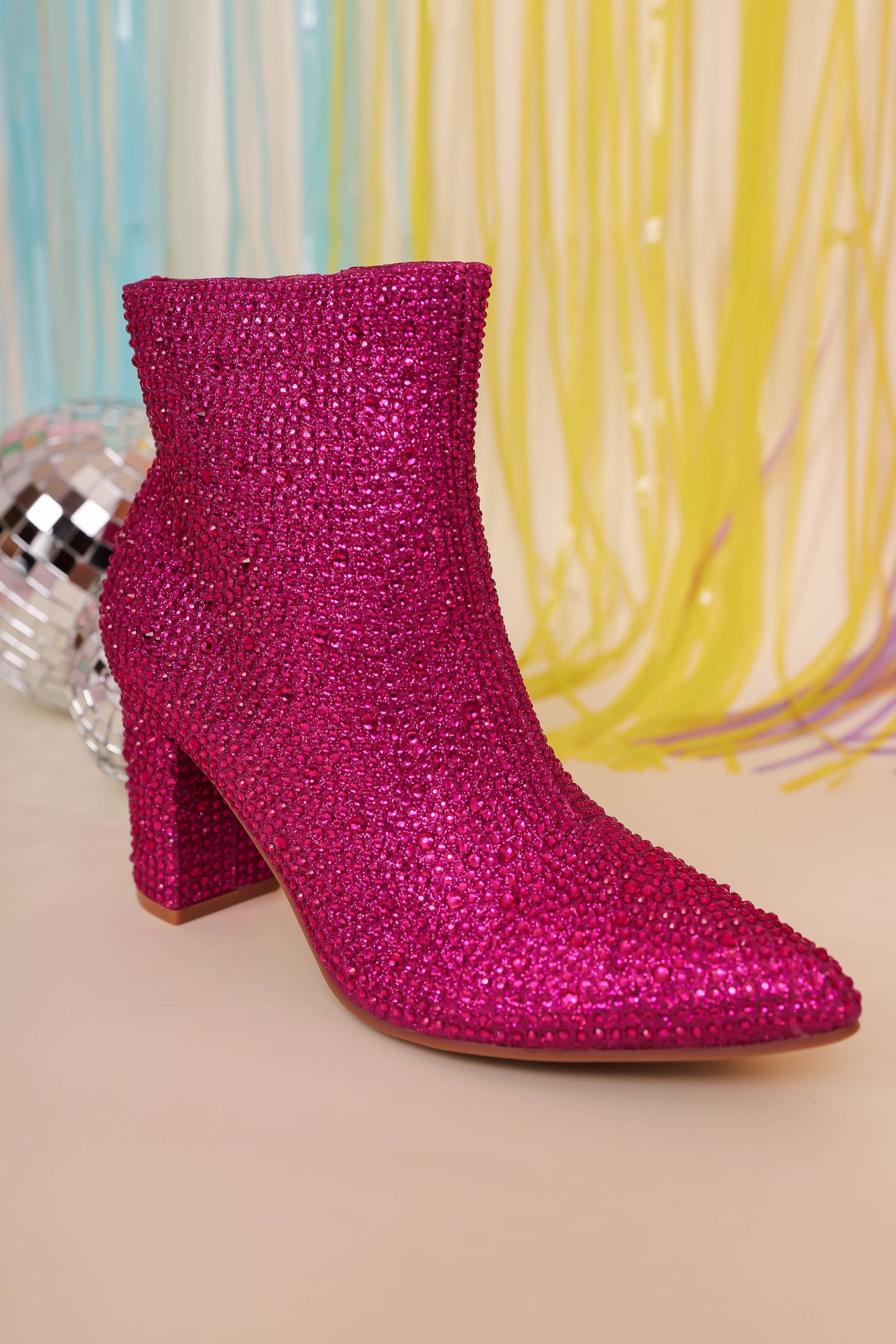 Fuchsia Rhinestone Boots- Hot Pink Rhinestone Booties- Pink Concert Boots