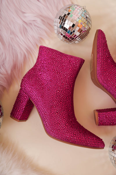 Fuchsia Rhinestone Boots- Hot Pink Rhinestone Booties- Pink Concert Boots