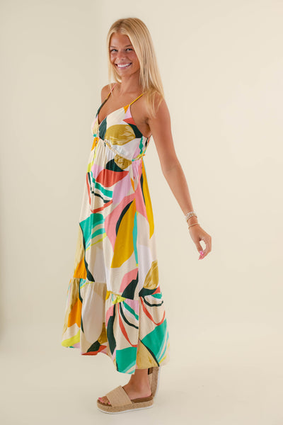 Women's Colorful Midi Dress- Women's Vacation Dresses- Summer Midi Dress