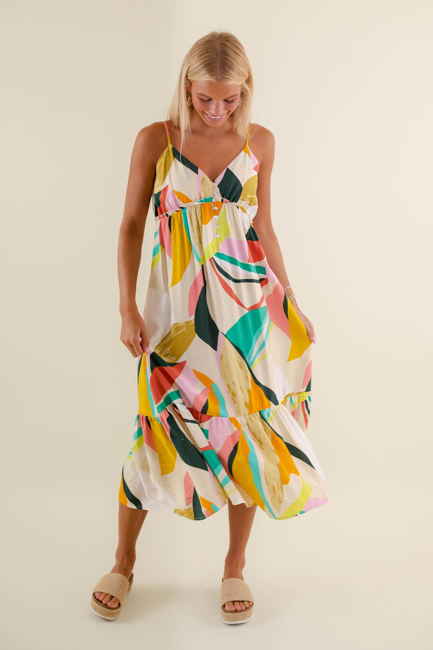 Women's Colorful Midi Dress- Women's Vacation Dresses- Summer Midi Dress