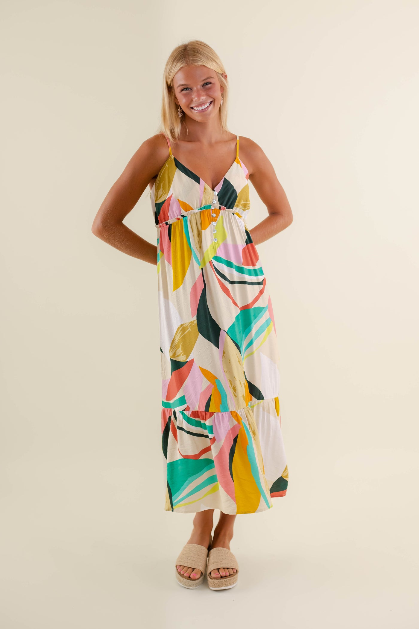 Women's Colorful Midi Dress- Women's Vacation Dresses- Summer Midi Dress