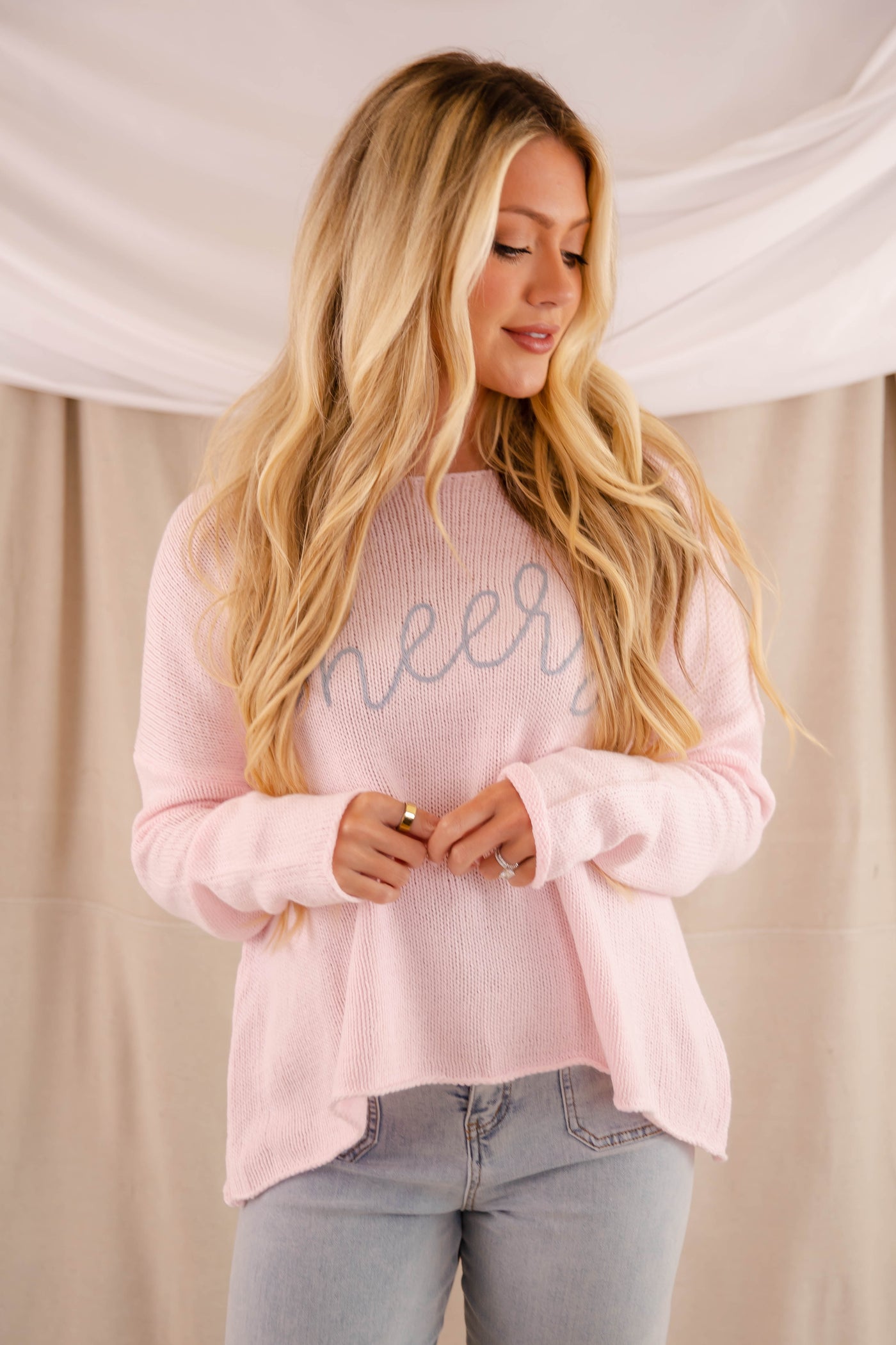 Women's Blush Knit Sweater, Cheers Knit Sweater, Miracle Brand Sweater