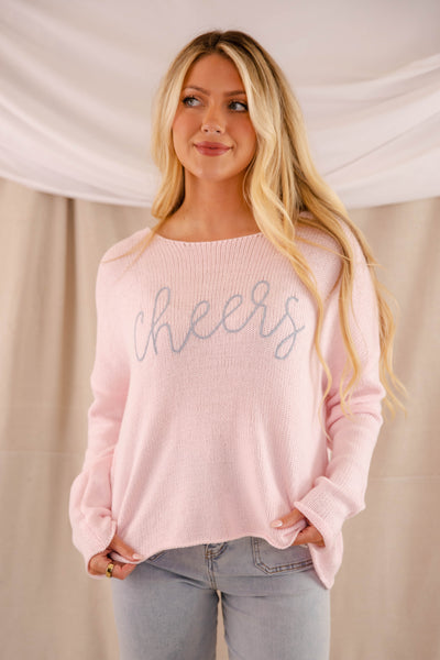 Women's Blush Knit Sweater, Cheers Knit Sweater, Miracle Brand Sweater