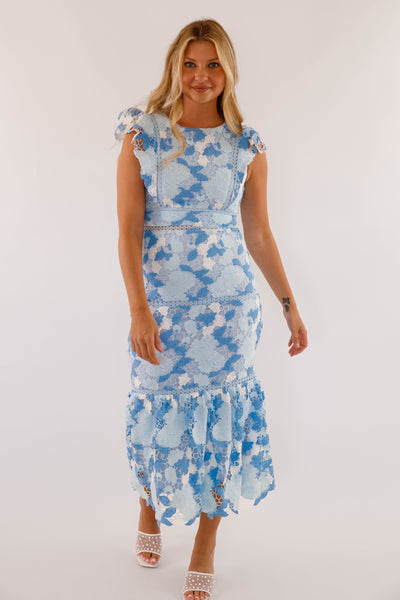 Women's 3D Blue Lace Dress- Women's Formal Cocktail Dress- JustMe Dresses