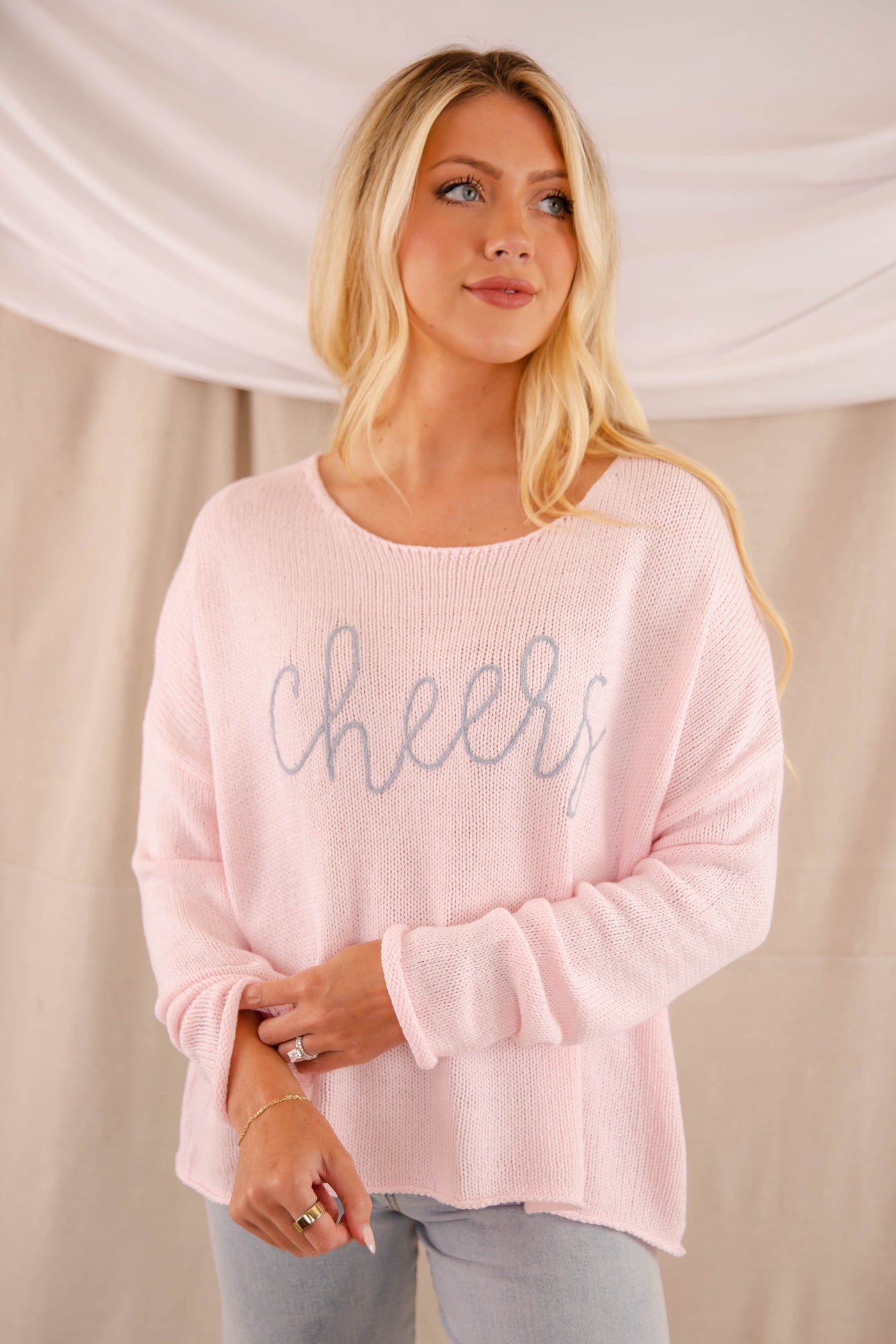 Women's Blush Knit Sweater, Cheers Knit Sweater, Miracle Brand Sweater