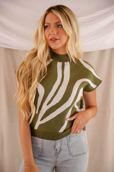 Women's Olive and White Blouse- Women's Preppy Tops- Eesome Tops