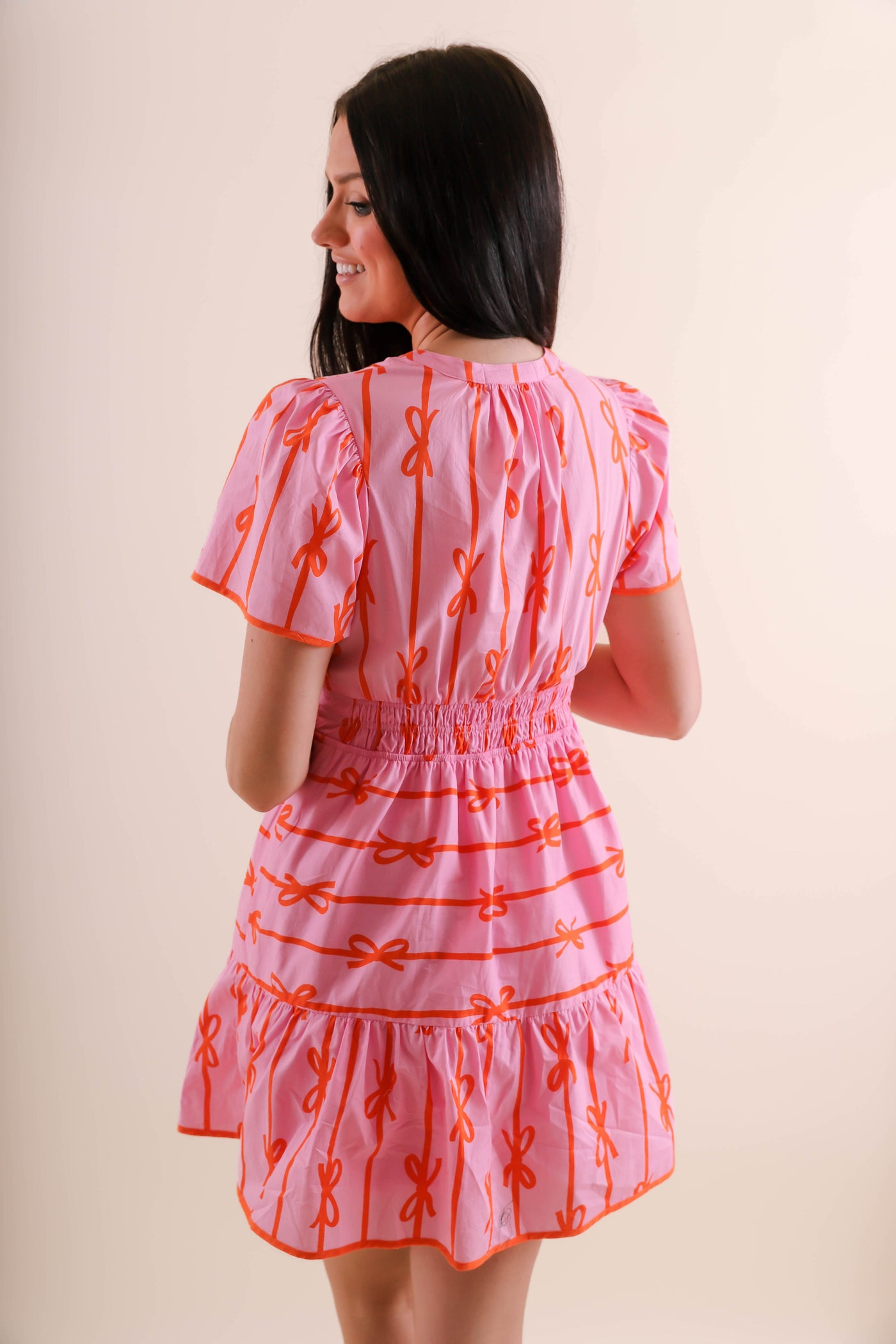 Women's Preppy Bow Dress- Pink Dress with Orange Bows- Umgee Pink and Orange Bow Dress