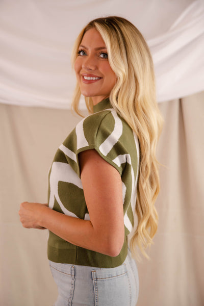 Women's Olive and White Blouse- Women's Preppy Tops- Eesome Tops