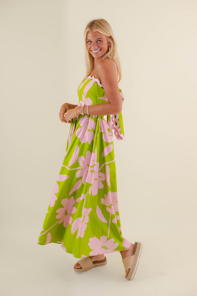 Women's Pink And Green Maxi Dress- Women's Preppy Dresses- PeachLove Maxi Dress