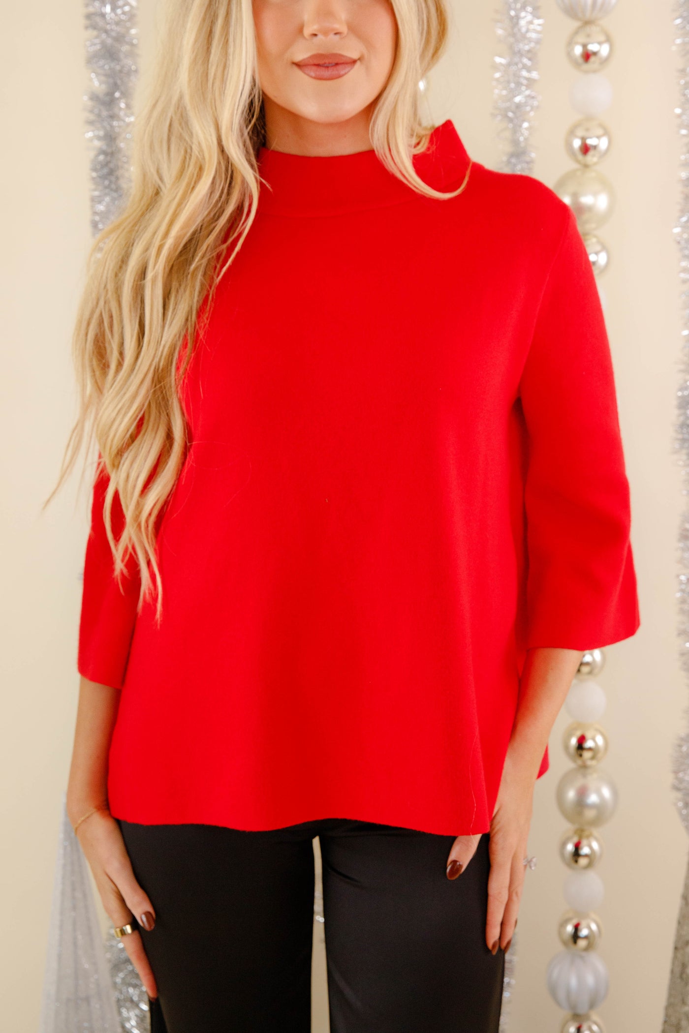 Women's Red Mockneck Sweater- Women's Preppy Sweaters- FATE Sweater