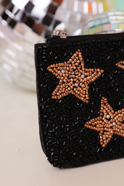 Cute Beaded Coin Purse- Cute Credit Card Holder- Moon & Star Beaded Coin Purse