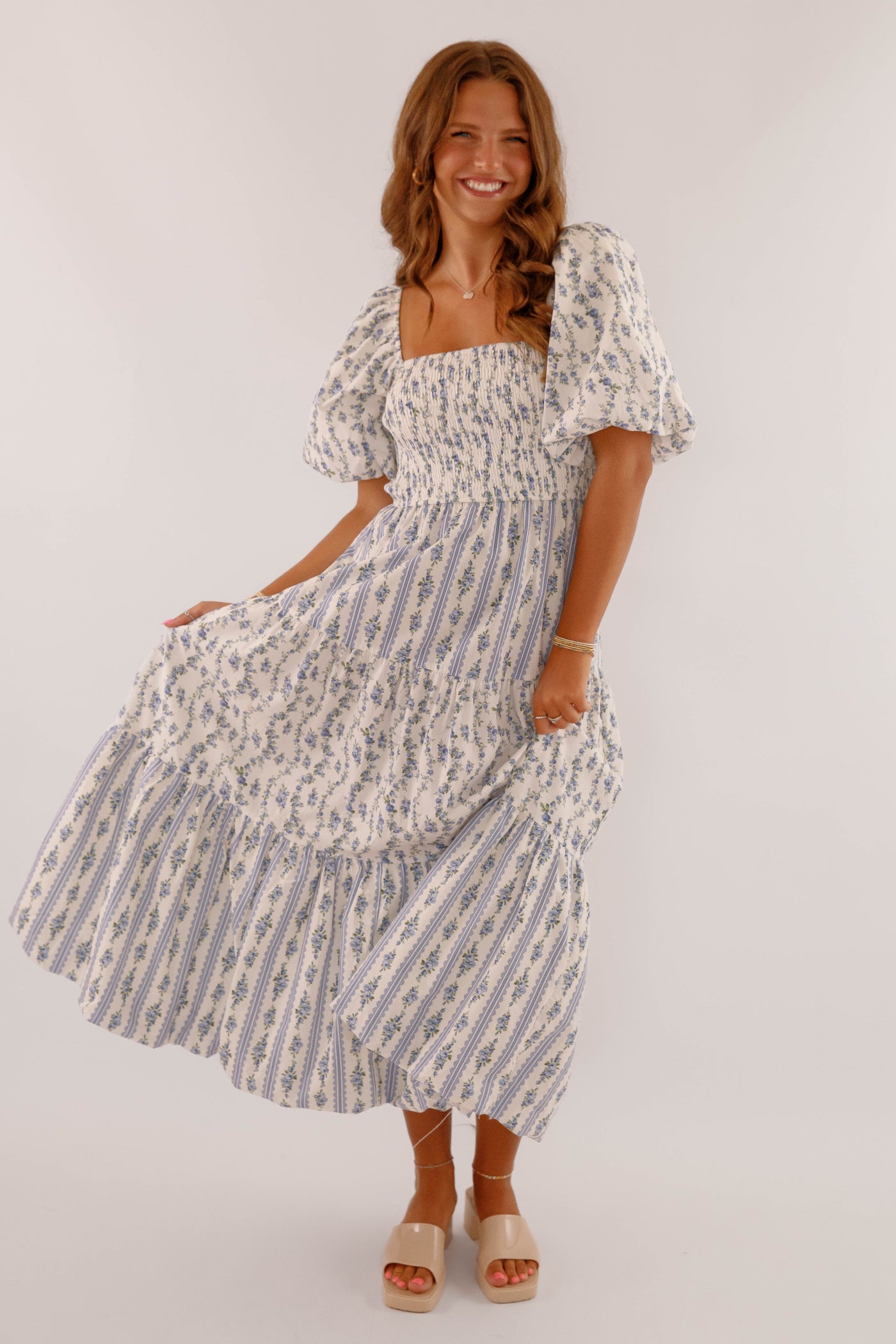 Whimsical Floral Print Maxi Dress- Women's Cottagecore Maxi- PeachLove Dresses