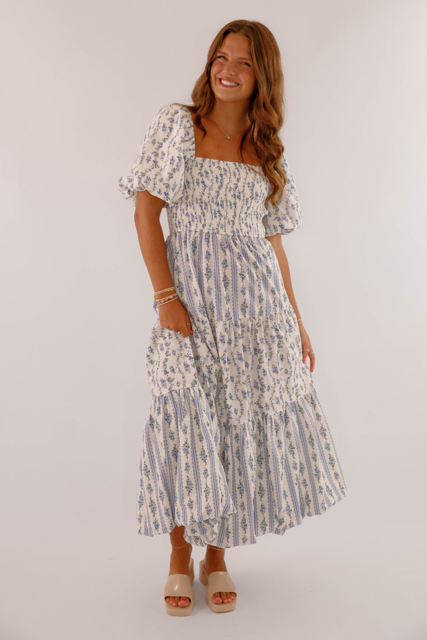 Whimsical Floral Print Maxi Dress- Women's Cottagecore Maxi- PeachLove Dresses