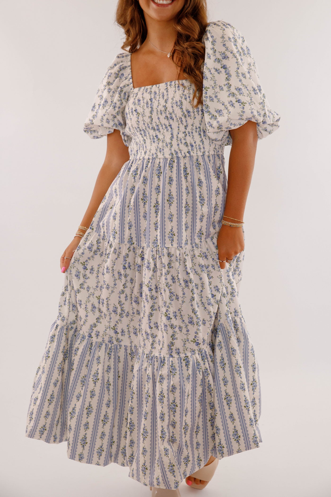 Whimsical Floral Print Maxi Dress- Women's Cottagecore Maxi- PeachLove Dresses