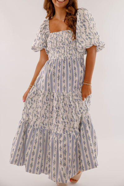 Whimsical Floral Print Maxi Dress- Women's Cottagecore Maxi- PeachLove Dresses