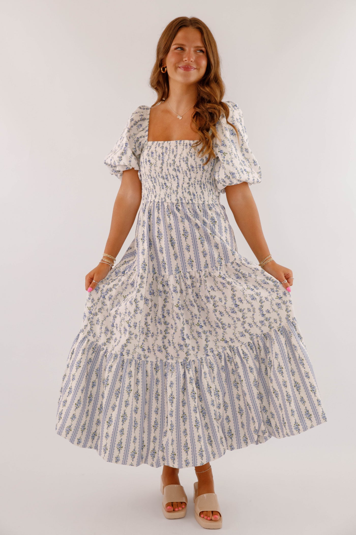 Whimsical Floral Print Maxi Dress- Women's Cottagecore Maxi- PeachLove Dresses