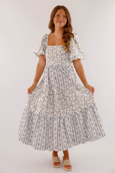 Whimsical Floral Print Maxi Dress- Women's Cottagecore Maxi- PeachLove Dresses