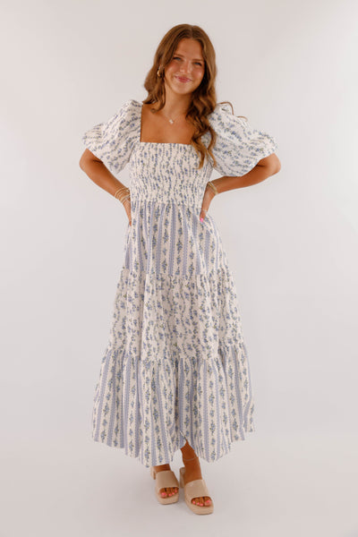 Whimsical Floral Print Maxi Dress- Women's Cottagecore Maxi- PeachLove Dresses