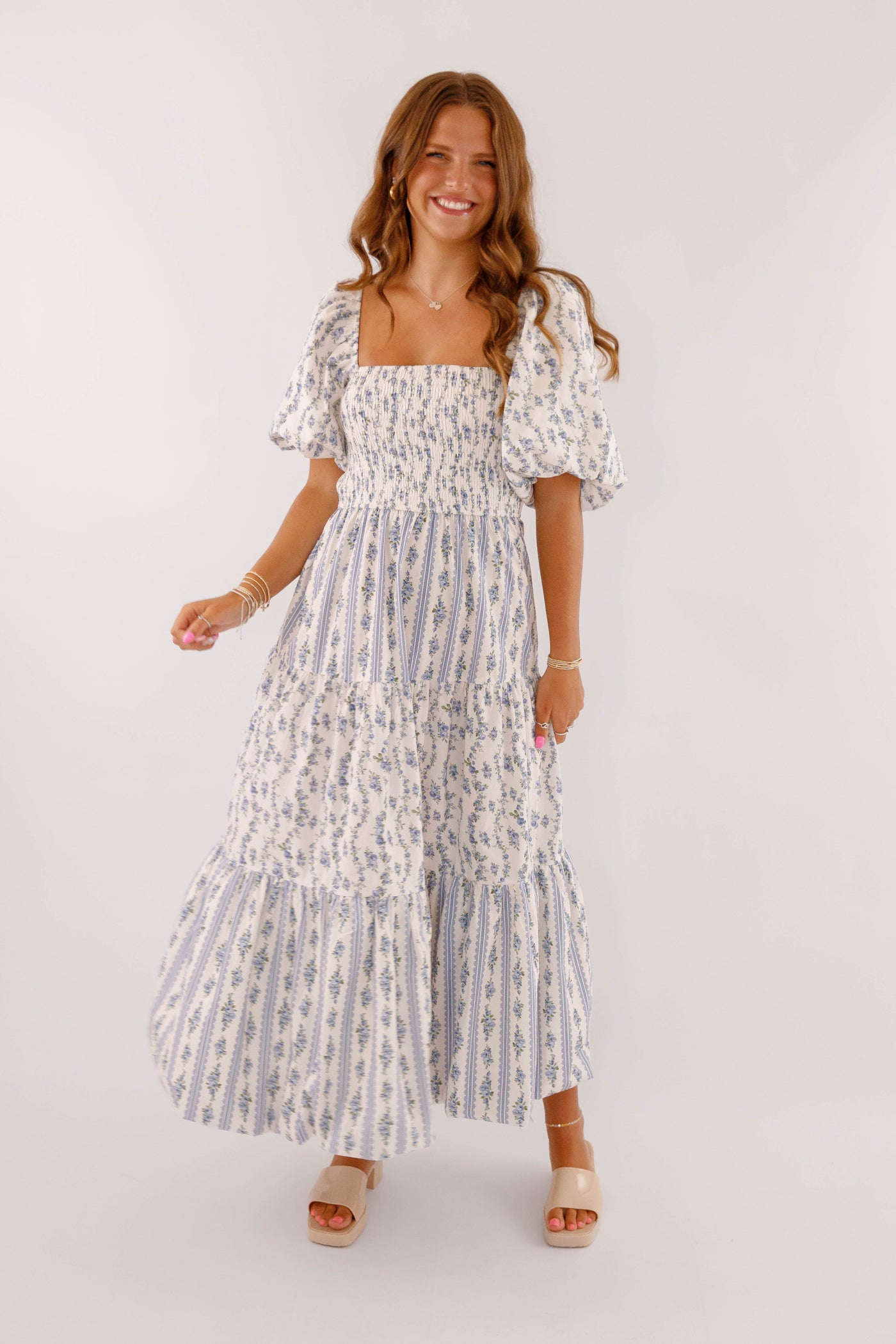 Whimsical Floral Print Maxi Dress- Women's Cottagecore Maxi- PeachLove Dresses