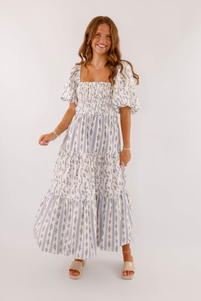 Whimsical Floral Print Maxi Dress- Women's Cottagecore Maxi- PeachLove Dresses