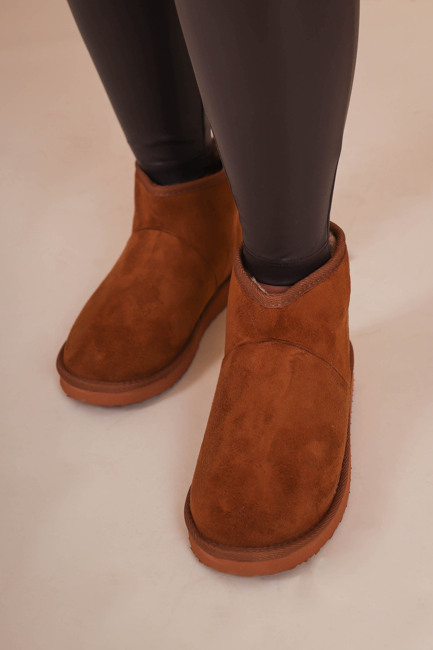 Women's Suede Boots with Fur Interior- Brown Mid Rise Slip On Boots- Outwoods Gallery 2 Boots