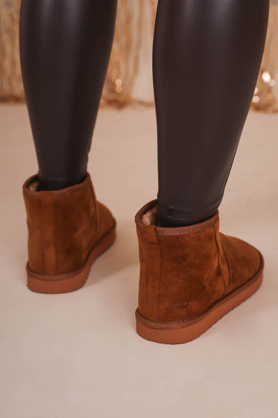 Women's Suede Boots with Fur Interior- Brown Mid Rise Slip On Boots- Outwoods Gallery 2 Boots