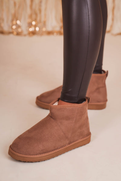 Women's Suede Boots with Fur Interior- Brown Mid Rise Slip On Boots- Outwoods Gallery 2 Boots