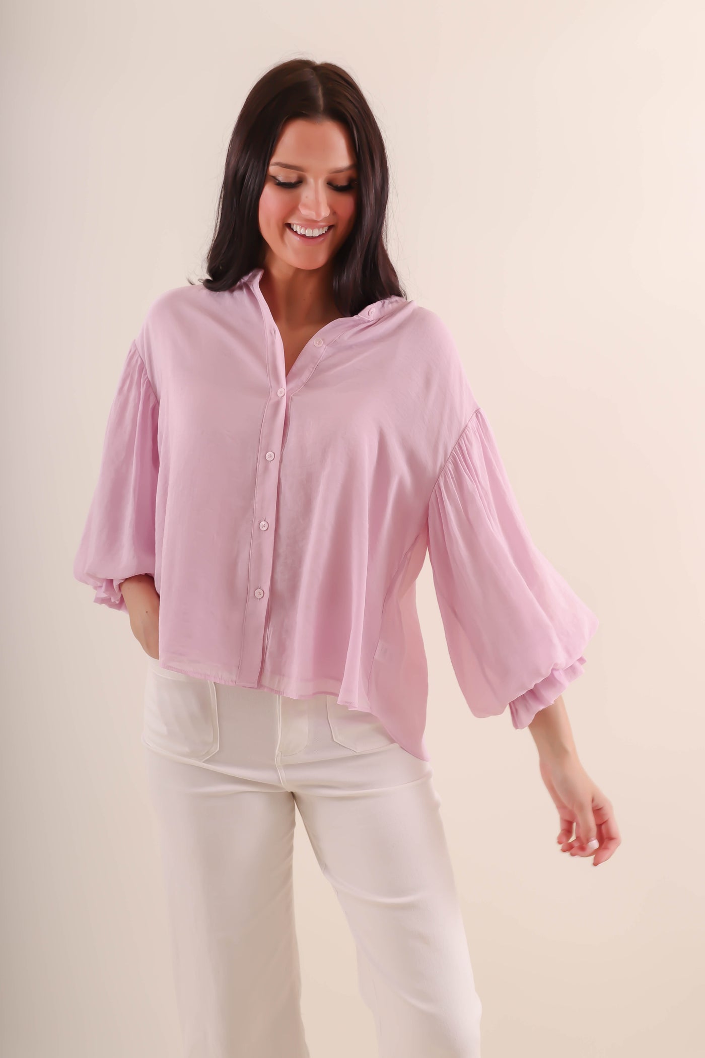 Puff Sleeve Button Down Blouse- Women's Preppy Tops- FATE Button Down Blouse