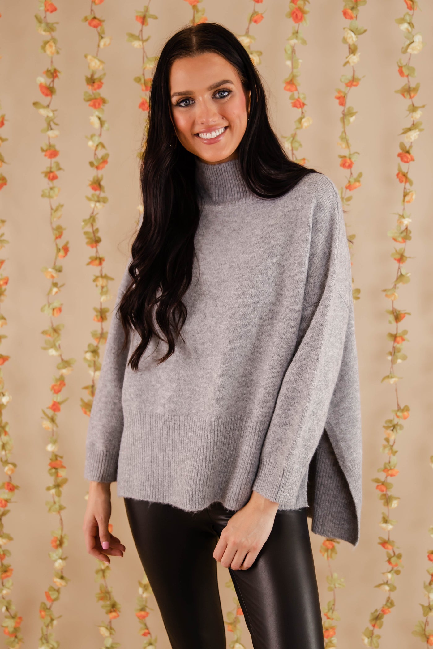 Oversized Grey Mockneck Sweater- Women's Soft Oversized Sweater- Ribbed Knit Comfy Sweater