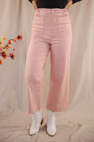 Wide Leg Blush Denim- Women's Front Pocket Jeans- Trendy Style Jeans