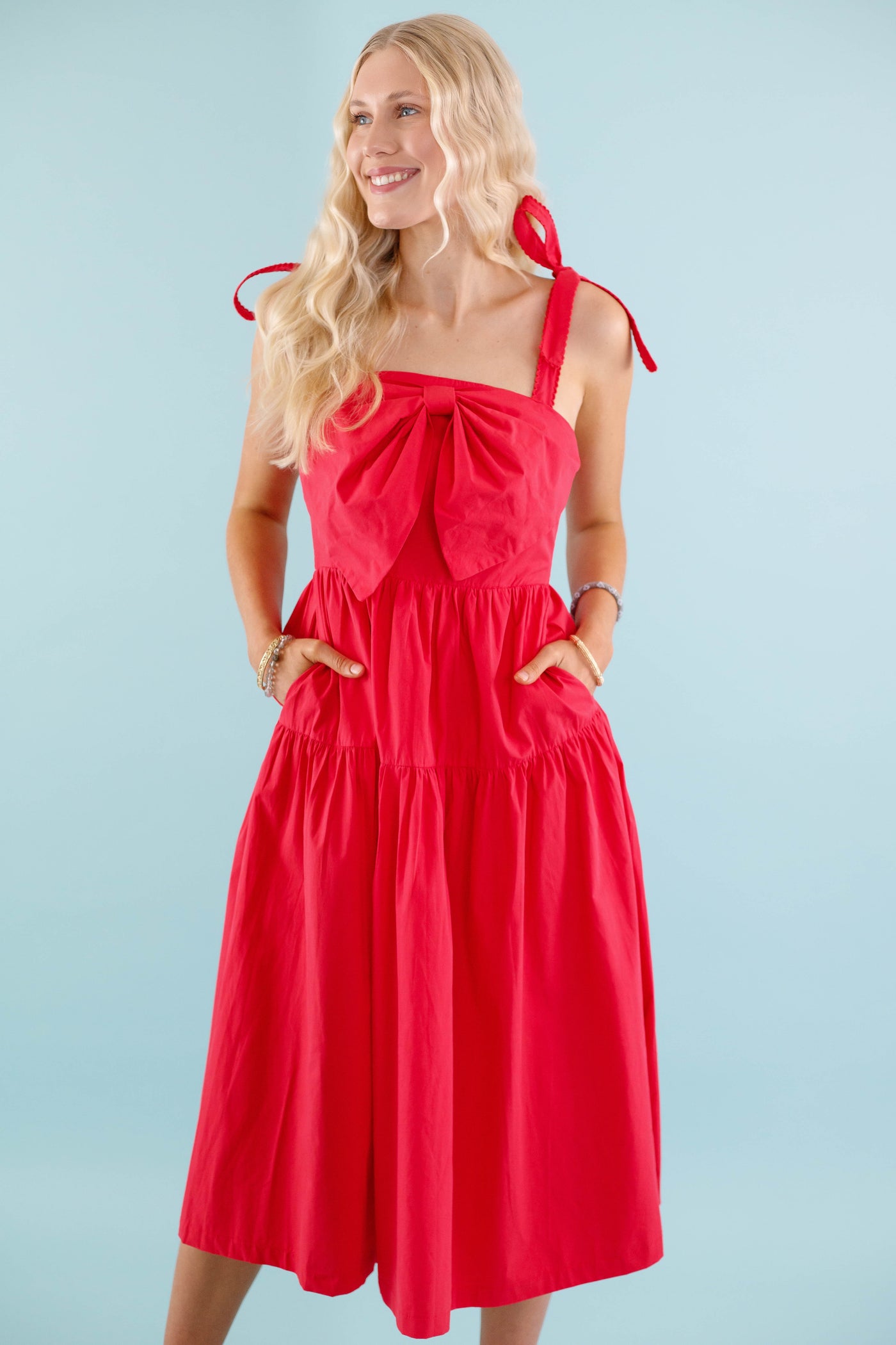 Women's Red Bow Maxi Dress- Boutique Red Dress- &Merci Bow Dress