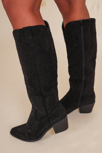  Black Tall Western Boots- Black Rhinestone Boots- Pierre Dumas Black Boots